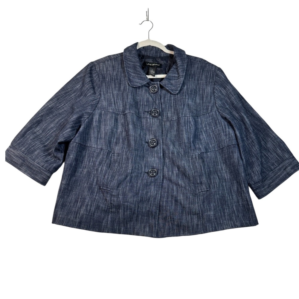 Lane Bryant Women's Denim Blue Button Front 3/4 Sleeve Jacket Size 22 Blazer
